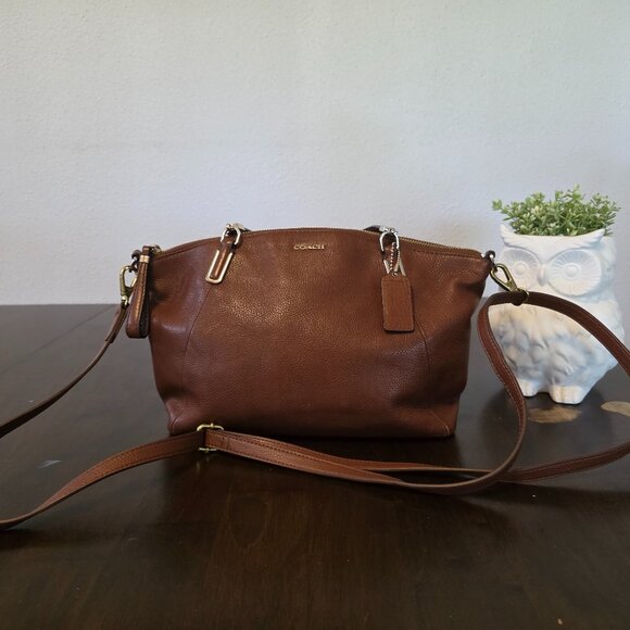 COACH Mini Bennett Pebbled Leather Crossbody Satchel – Saddle Brown - Picture 1 of 10
